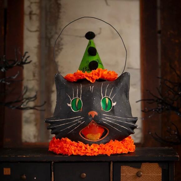 Bethany Lowe Large Sassy Cat Candy Container Bucket Halloween NEW - Picture 1 of 3